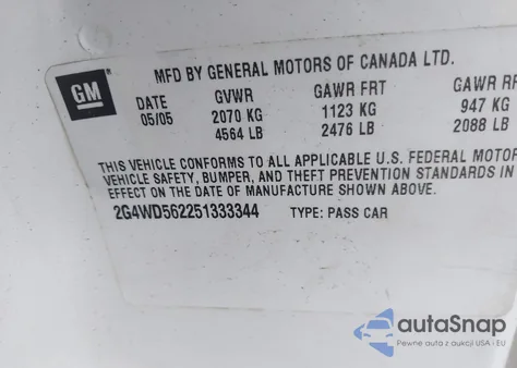 2005 Buick Lacrosse Cxl z USA, uszkodzony, nr VIN 2G4WD562251333344